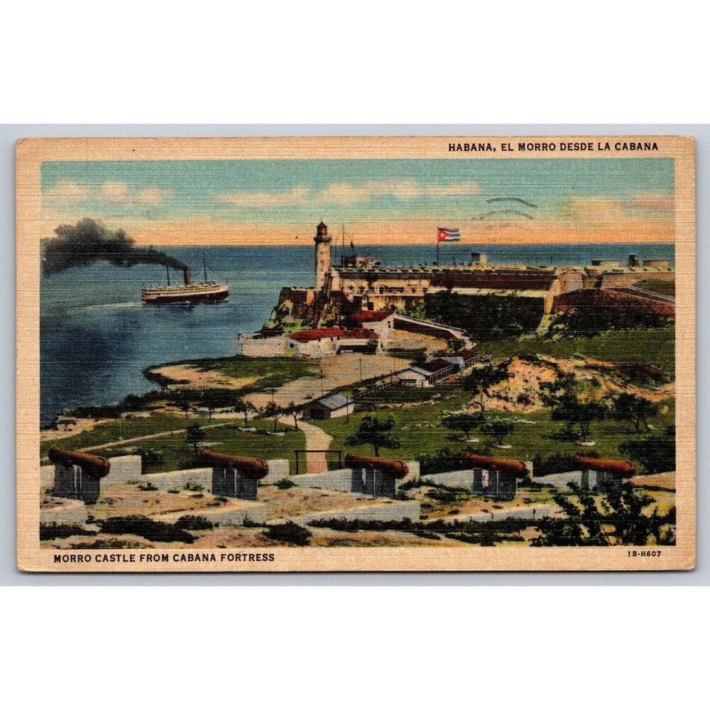 1952 Cuba Postcard Morro Castle from Cabana Fortress Mailed to Liverpool UK